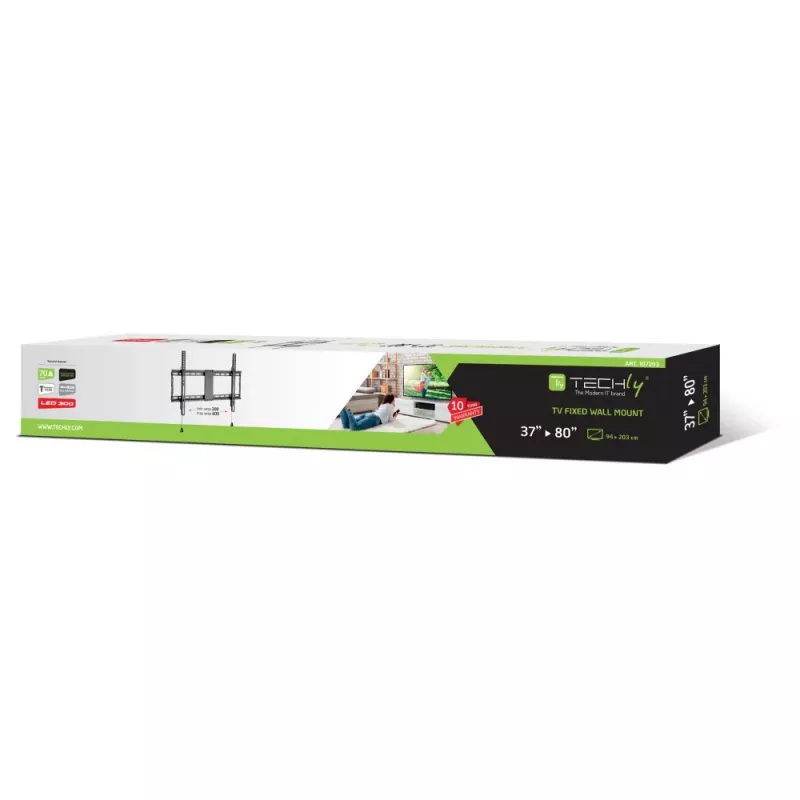 Techly fiksuotas sieninis tvirtinimo laikiklis LED TV LCD 37-80 colių, 94 cm (37 coliai), 2,03 m (80 colių), 70 kg, 200 x 200 mm, 600 x 400 mm, juodas