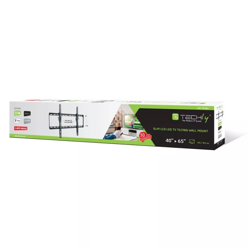 Techly Fixed Wall Bracket LED TV LCD 40-65 col., 165,1 cm (65 inch), 200 x 200 mm, 600 x 400 mm, -12 - 0°, Metalas, Juoda