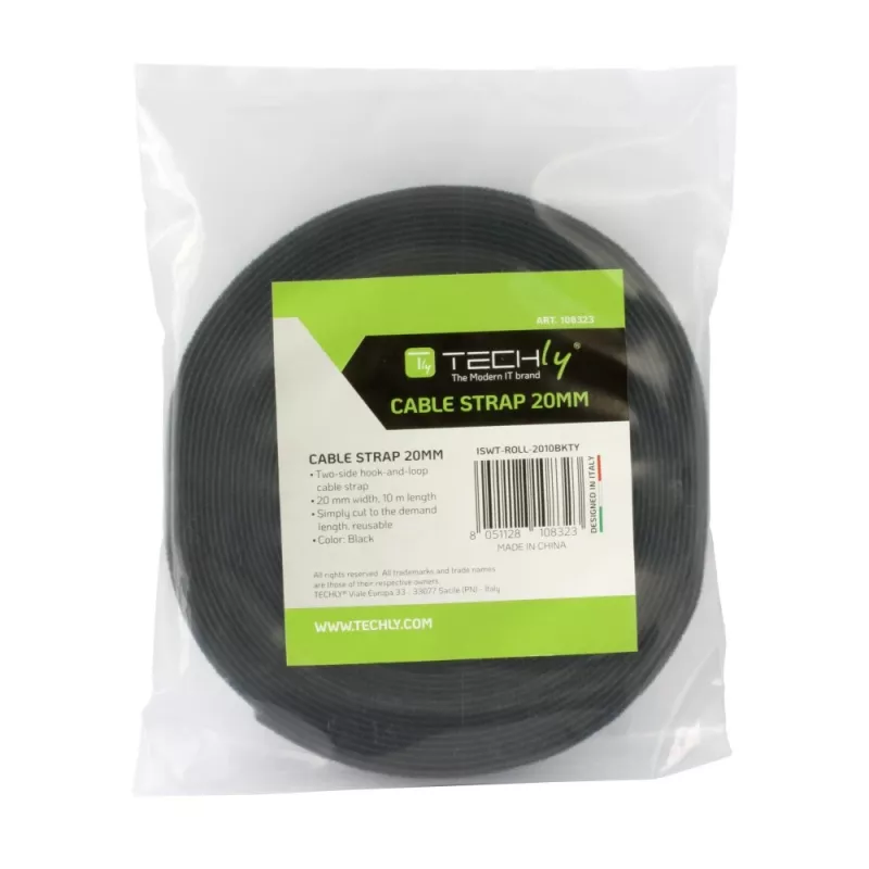 Techly Velcro Roll kabelis Management Length 10m Width 20mm Juoda