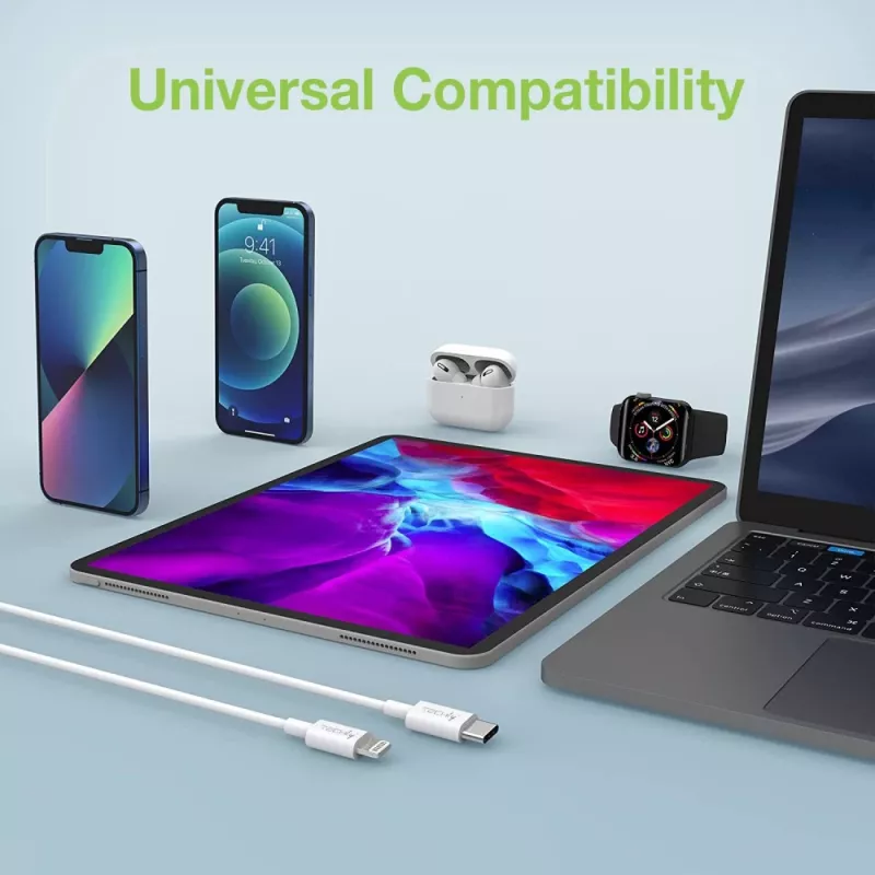 Techly įkrovimo ir sinchronizavimo laidas USB-C į Lightning 1 m Baltas