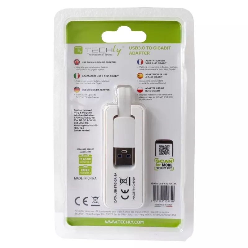 Techly IDATA USB-ETGIGA-3A tinklo plokštė Ethernet 5000 Mbit/s