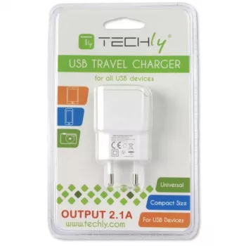 Techly itališko kištuko adapteris su 1 USB prievadu 5 V / 2,1 A baltas IPW-USB-21EC
