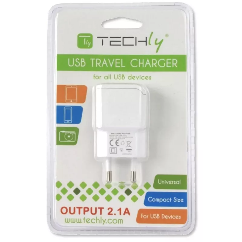 Techly itališko kištuko adapteris su 1 USB prievadu 5 V / 2,1 A baltas IPW-USB-21EC