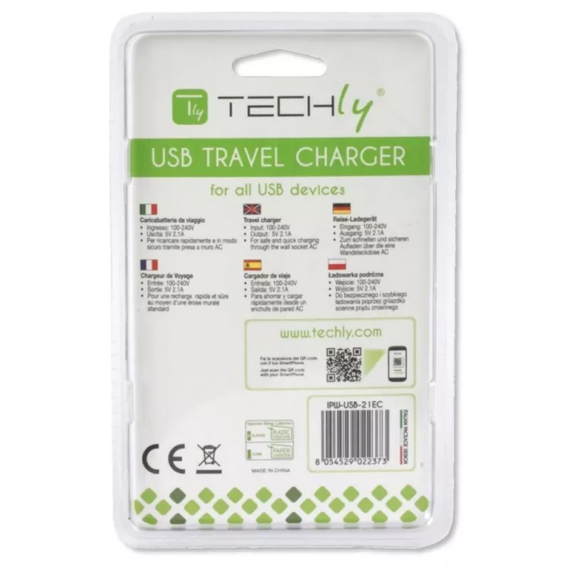 Techly itališko kištuko adapteris su 1 USB prievadu 5 V / 2,1 A baltas IPW-USB-21EC