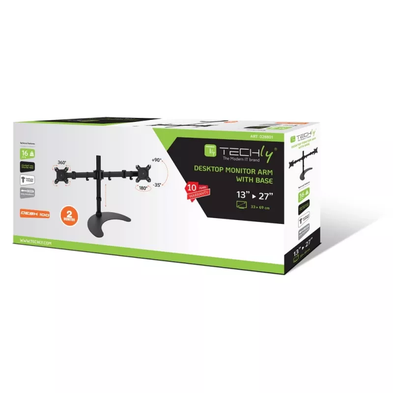 Techly stalo stovas 2 monitoriams 13-27 col. su pagrindu a.400m ICA-LCD 3410 68,6 cm (27 col.) juodas