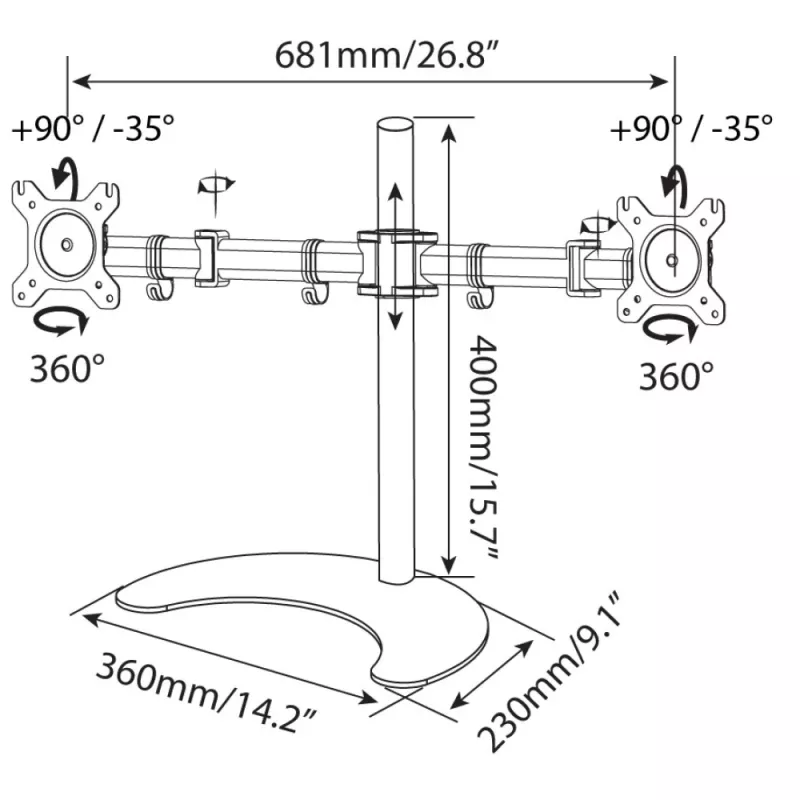 Techly stalo stovas 2 monitoriams 13-27 col. su pagrindu a.400m ICA-LCD 3410 68,6 cm (27 col.) juodas