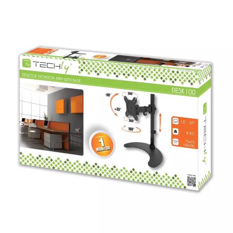 Techly Stalo stovas 1 monitoriui 13–27 colių su pagrindu a.400 mm ICA-LCD 3400 68,6 cm (27 coliai) Juoda