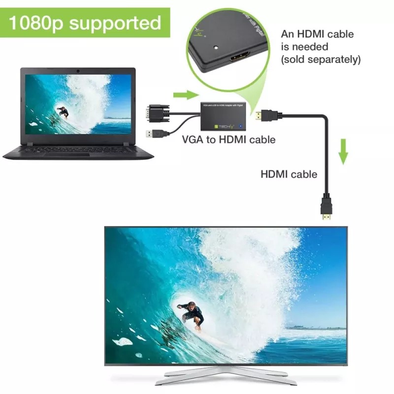 Techly kabelio keitiklis SVGA ir garsas į HDMI IDATA HDMI-VGA3
