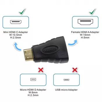 Techly HDMI į Mini HDMI C tipo F/M adapteris IADAP HDMI-MC, Mini HDMI, HDMI, Juoda