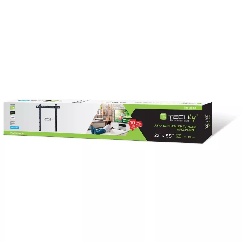 Techly tvirtinimo prie sienos laikiklis UltraSlim LED TV LCD 23-55 inch juodas ICA-PLB 140M