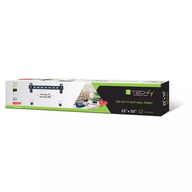 Techly 23-55 plonas sieninis fiksuotas laikiklis LED televizoriui, LCD, juodas ICA-PLB 139M