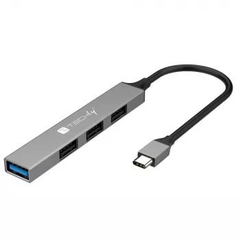 Techly IUSB32-HUB4C-3U2SLS nešiojamojo kompiuterio dokas / prievadų daugintuvas Laidinis USB 3.2 Gen 1 (3.1 Gen 1) Type-C Pilka