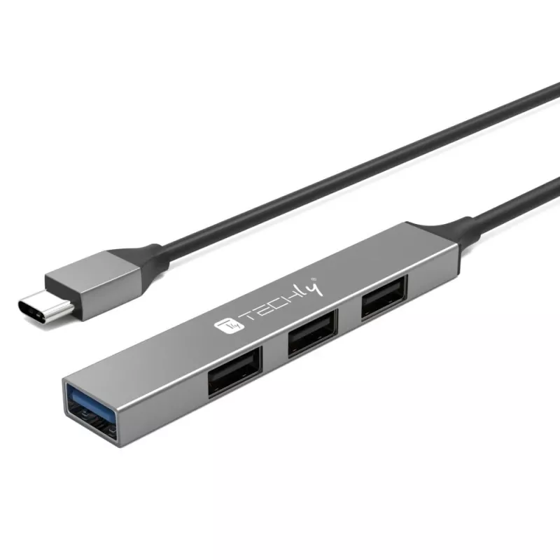Techly IUSB32-HUB4C-3U2SLS nešiojamojo kompiuterio dokas / prievadų daugintuvas Laidinis USB 3.2 Gen 1 (3.1 Gen 1) Type-C Pilka
