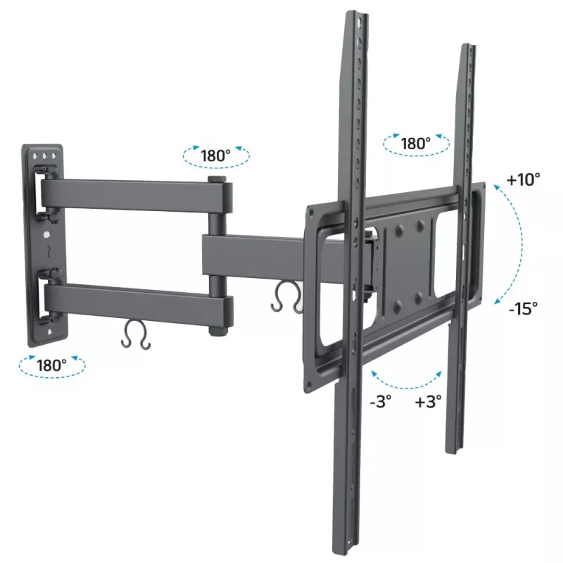 Techly 32-55 col. pilno judesio LED LCD televizoriaus sieninis laikiklis, 400 x 400 mm, -15 - 10°, 10 - 90°, 180°, plienas, juodas