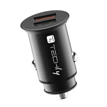Techly Mini automobilinis įkroviklis 2 prievadų USB-A Quick Charge 3.0 36W juodo metalo
