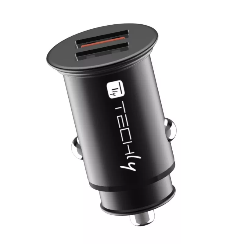 Techly Mini automobilinis įkroviklis 2 prievadų USB-A Quick Charge 3.0 36W juodo metalo