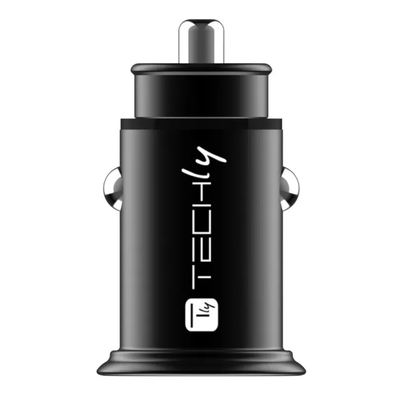 Techly Mini automobilinis įkroviklis 2 prievadų USB-A Quick Charge 3.0 36W juodo metalo