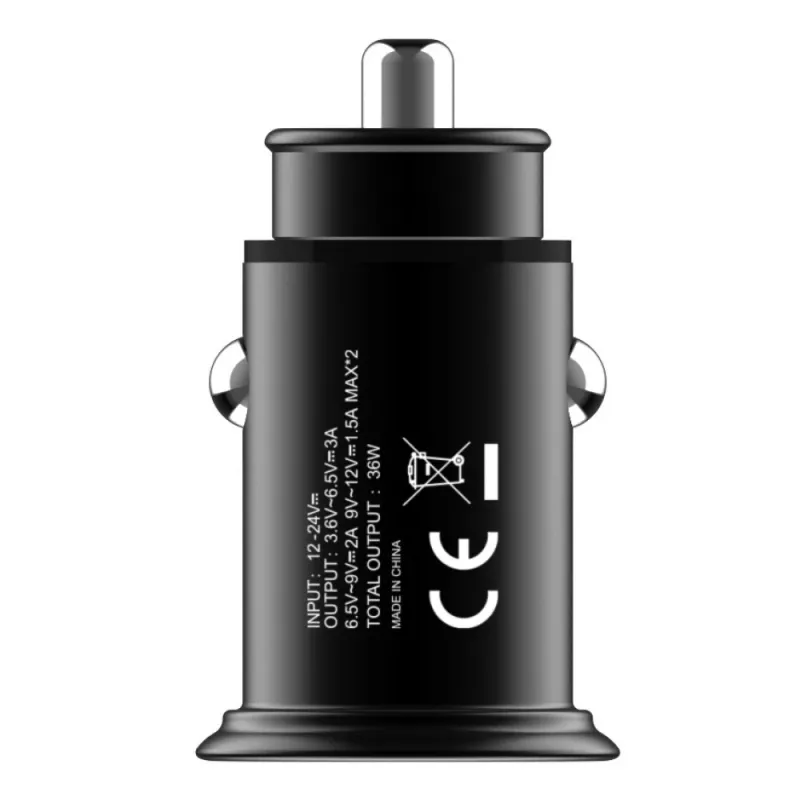 Techly Mini automobilinis įkroviklis 2 prievadų USB-A Quick Charge 3.0 36W juodo metalo