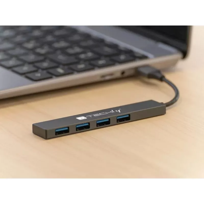 Techly IUSB32-HUB4A-4U3SL nešiojamojo kompiuterio dokas / prievadų daugintuvas Laidinis USB 3.2 Gen 1 (3.1 Gen 1) Type-A Pilka
