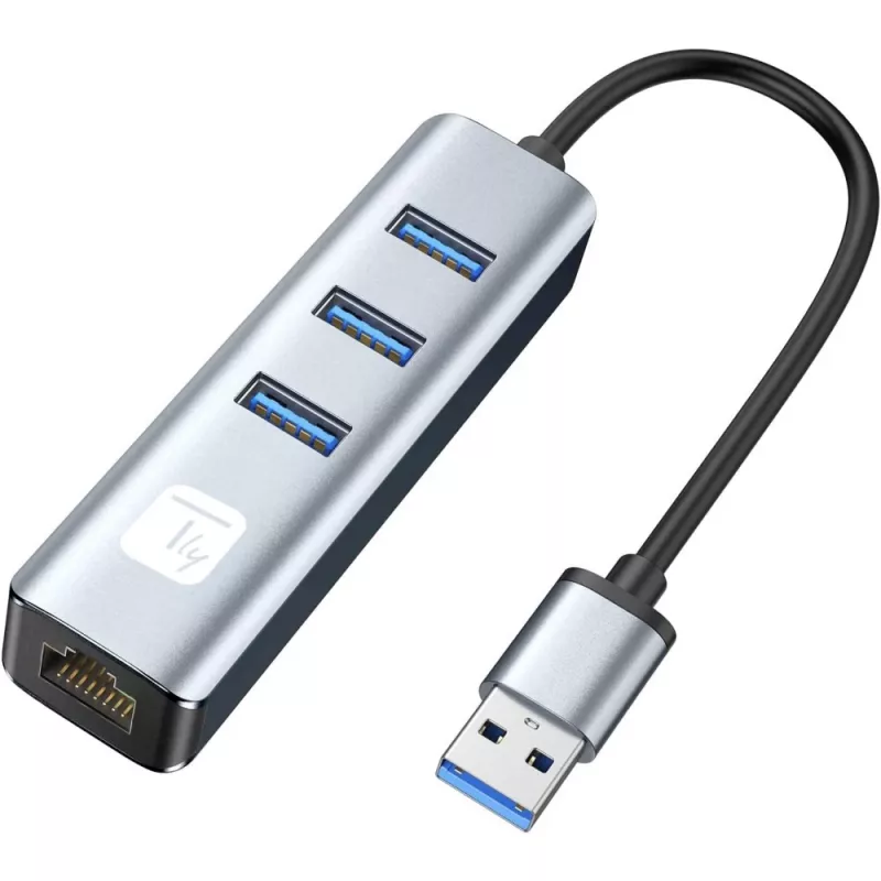 Techly IDATA USB-ETGIGA3AA nešiojamojo kompiuterio dokas / prievadų replikatorius Laidinis USB 3.2 Gen 1 (3.1 Gen 1) Type-A Juoda, Sidabrinė