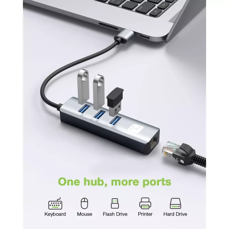 Techly IDATA USB-ETGIGA3AA nešiojamojo kompiuterio dokas / prievadų replikatorius Laidinis USB 3.2 Gen 1 (3.1 Gen 1) Type-A Juoda, Sidabrinė
