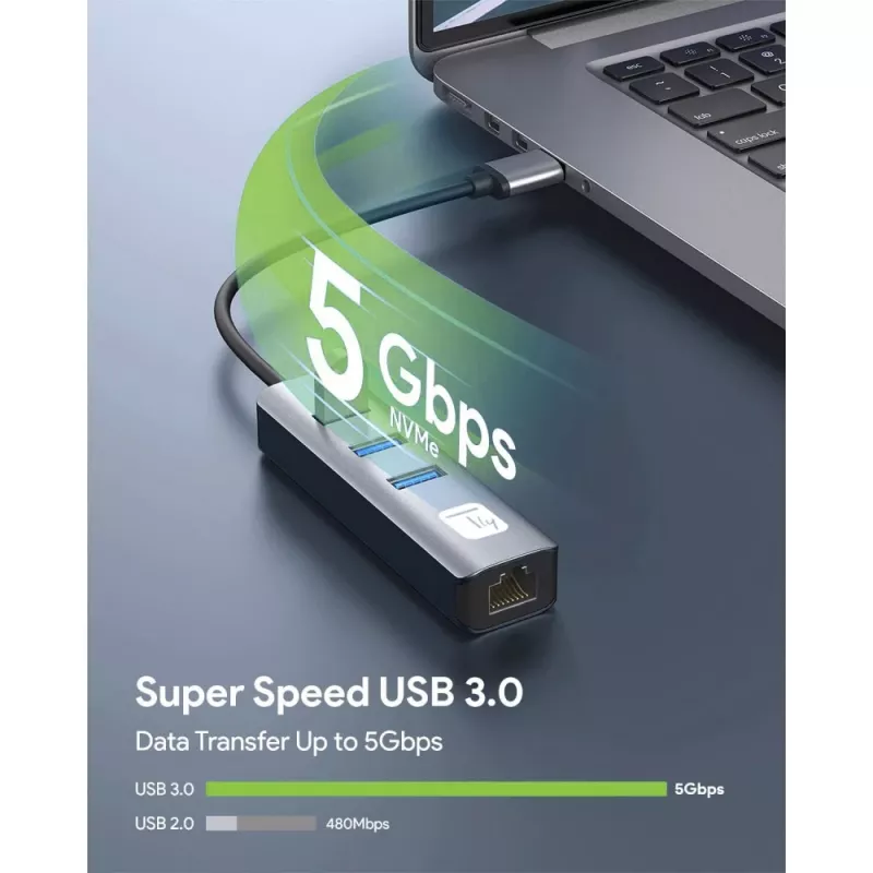 Techly IDATA USB-ETGIGA3AA nešiojamojo kompiuterio dokas / prievadų replikatorius Laidinis USB 3.2 Gen 1 (3.1 Gen 1) Type-A Juoda, Sidabrinė
