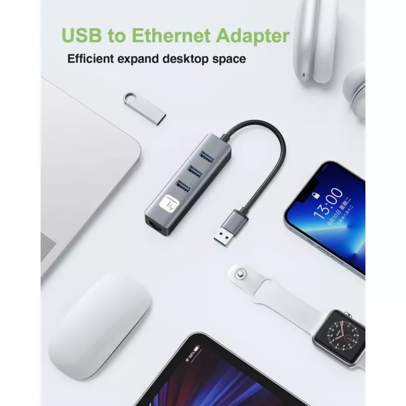 Techly IDATA USB-ETGIGA3AA nešiojamojo kompiuterio dokas / prievadų replikatorius Laidinis USB 3.2 Gen 1 (3.1 Gen 1) Type-A Juoda, Sidabrinė