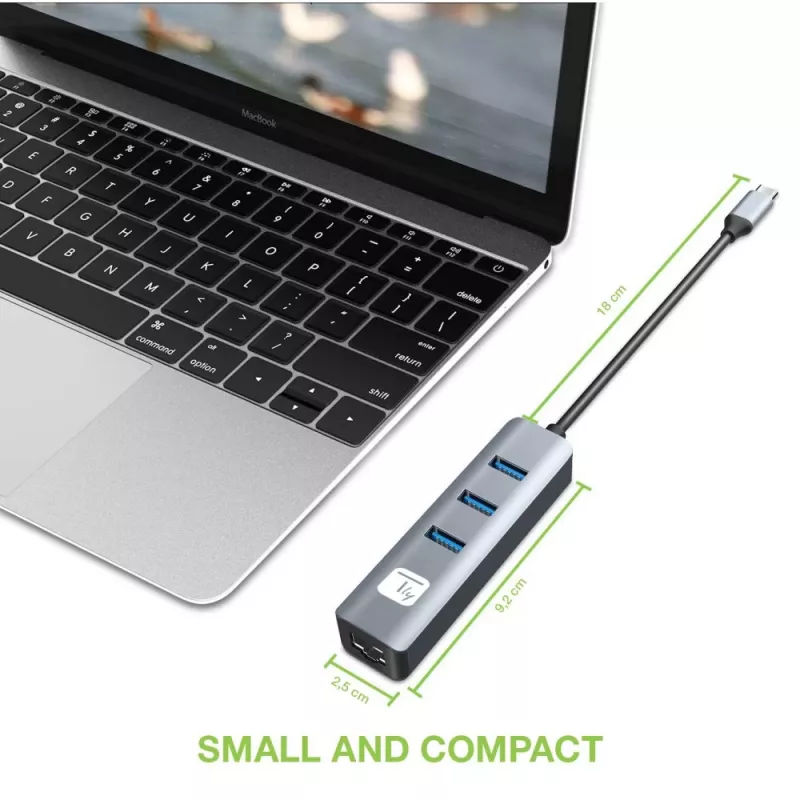 Techly IDATA USB-ETGIGA3CA nešiojamojo kompiuterio dokas / prievadų replikatorius Laidinis USB 3.2 Gen 1 (3.1 Gen 1) Type-A + Type-C Juoda, Sidabrinė