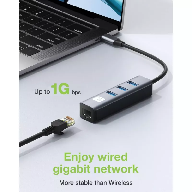 Techly IDATA USB-ETGIGA3CA nešiojamojo kompiuterio dokas / prievadų replikatorius Laidinis USB 3.2 Gen 1 (3.1 Gen 1) Type-A + Type-C Juoda, Sidabrinė