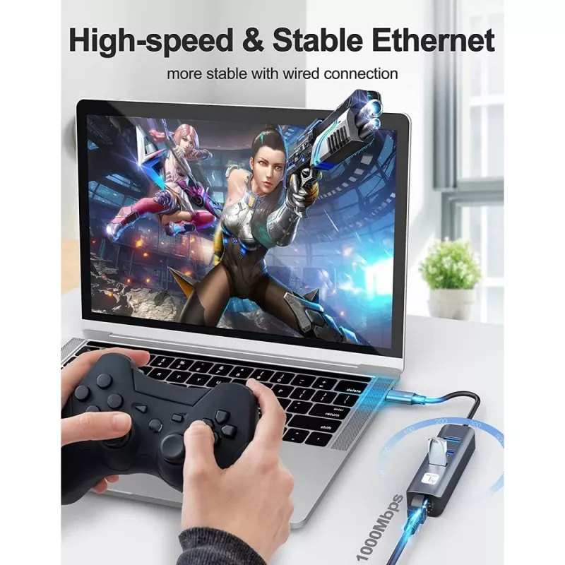 Techly IDATA USB-ETGIGA3CA nešiojamojo kompiuterio dokas / prievadų replikatorius Laidinis USB 3.2 Gen 1 (3.1 Gen 1) Type-A + Type-C Juoda, Sidabrinė