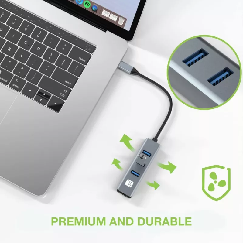 Techly IDATA USB-ETGIGA3CA nešiojamojo kompiuterio dokas / prievadų replikatorius Laidinis USB 3.2 Gen 1 (3.1 Gen 1) Type-A + Type-C Juoda, Sidabrinė