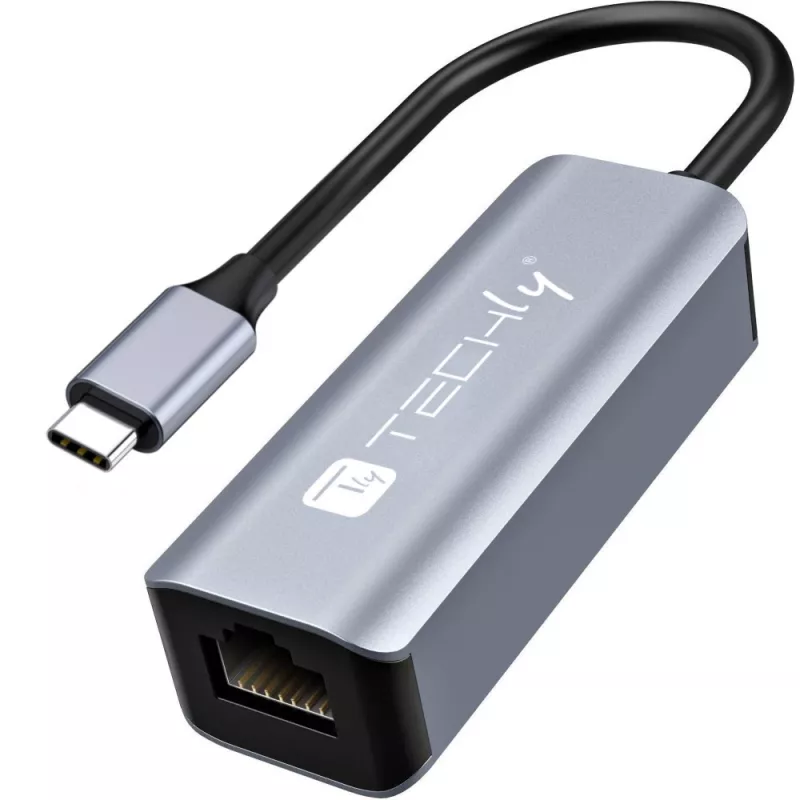 Techly IDATA USB-ETGIGA-CA nešiojamojo kompiuterio dokas / prievado replikatorius Laidinis USB 3.2 Gen 1 (3.1 Gen 1) Type-C Juoda, Sidabrinė
