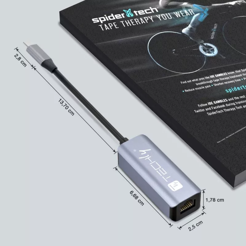 Techly IDATA USB-ETGIGA-CA nešiojamojo kompiuterio dokas / prievado replikatorius Laidinis USB 3.2 Gen 1 (3.1 Gen 1) Type-C Juoda, Sidabrinė