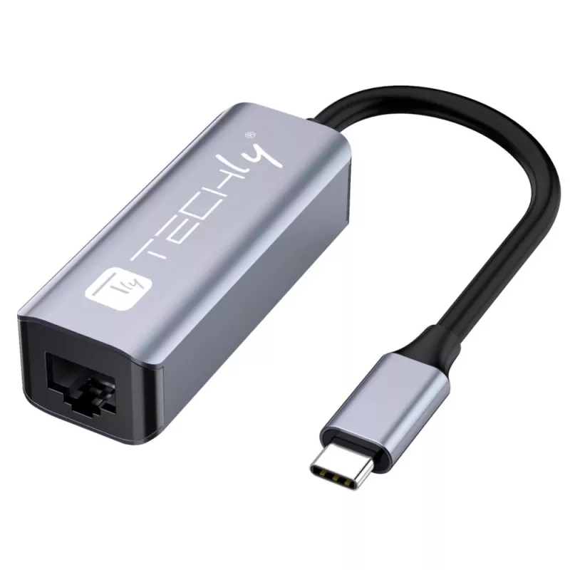 Techly IDATA USB-ETGIGA-CA nešiojamojo kompiuterio dokas / prievado replikatorius Laidinis USB 3.2 Gen 1 (3.1 Gen 1) Type-C Juoda, Sidabrinė