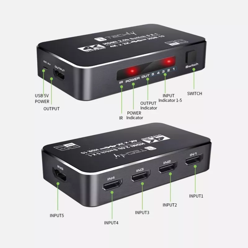 Techly IDATA HDMI2-4K5160B vaizdo jungiklis HDMI
