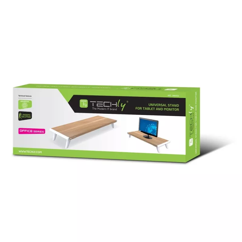 Techly ICA-MS 389 monitoriaus laikiklis / stovas Stalinis Baltos spalvos, Medžio