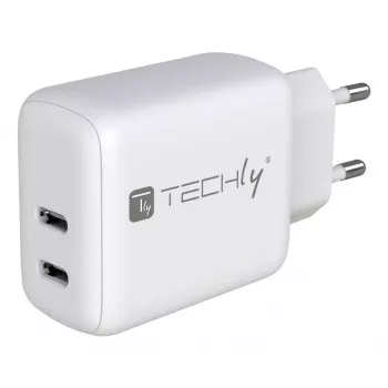 Techly IPW-USB-2C35W mobiliojo įrenginio įkroviklis Nešiojamasis kompiuteris, Išmanusis telefonas, Planšetinis kompiuteris Balta Kintamoji srovė Greitasis įkrovimas Vidinis