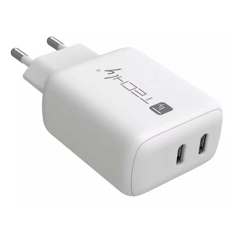 Techly IPW-USB-2C35W mobiliojo įrenginio įkroviklis Nešiojamasis kompiuteris, Išmanusis telefonas, Planšetinis kompiuteris Balta Kintamoji srovė Greitasis įkrovimas Vidinis
