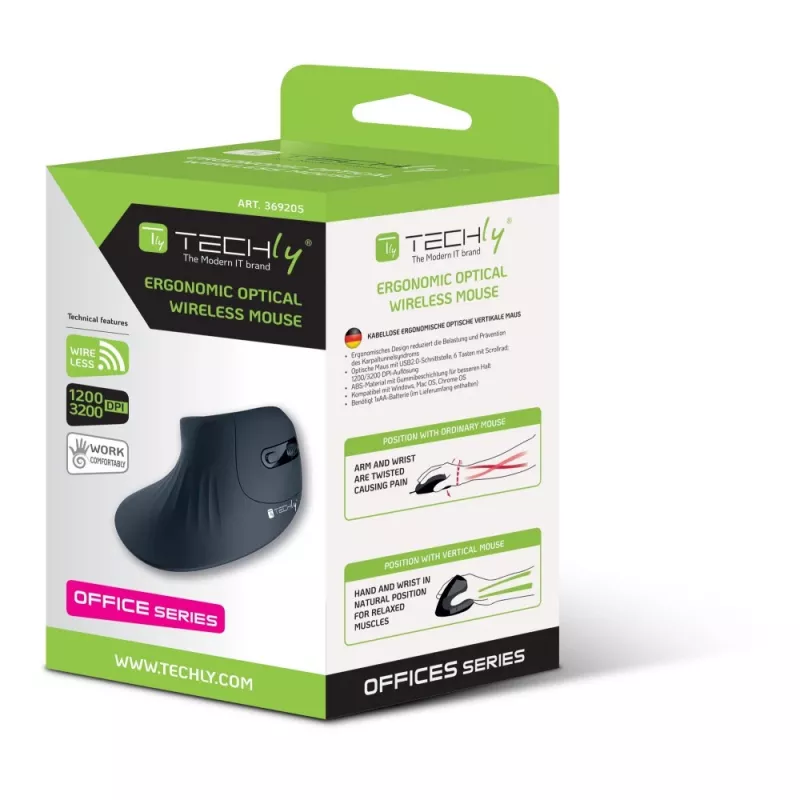 Techly IM 1100-VM-B pelė Medicininė Dešiniarankė RF belaidė Optinė 3200 DPI