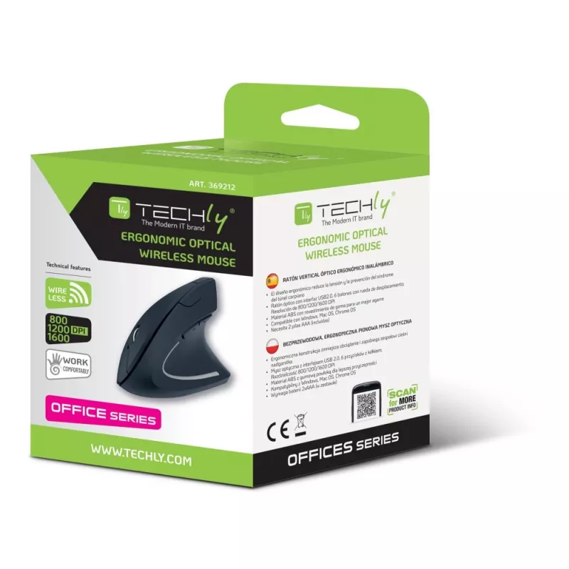 Techly IM 1200-VM-B pelė, medicininė, dešiniarankė, RF belaidė, optinė, 1600 DPI