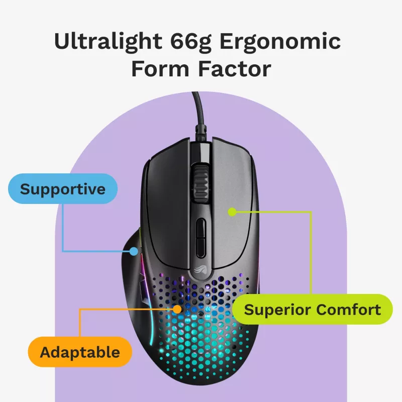 Glorious Gaming Glorious Model IV2 Wired - Juoda, dešiniarankė, optinė, USB Type-A, 26000 DPI, juoda