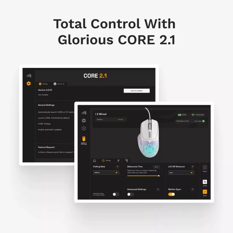 Glorious Gaming Glorious Model IV2 Wired – baltas, dešiniarankiams, optinė, USB Type-A, 26000 DPI, baltas