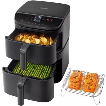 Cosori Turbo Tower Dvigubas 10,8 L atskirai stovinti 2630 W karšto oro gruzdintuvė Juoda