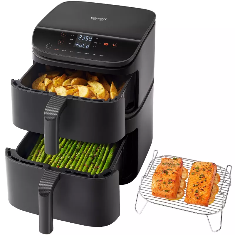 Cosori Turbo Tower Dvigubas 10,8 L atskirai stovinti 2630 W karšto oro gruzdintuvė Juoda
