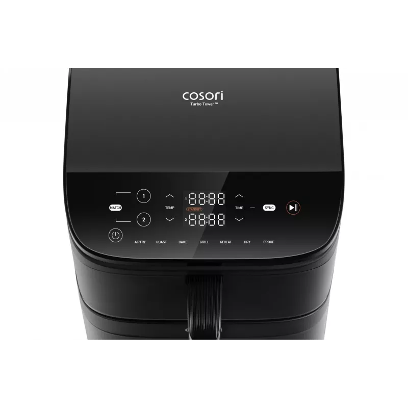 Cosori Turbo Tower Dvigubas 10,8 L atskirai stovinti 2630 W karšto oro gruzdintuvė Juoda
