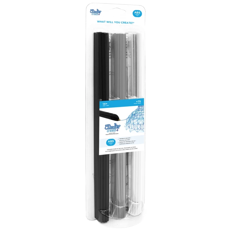 3Doodler FILAMENTAS 75 VNT. ABS 3 SPALVŲ AB-MONO-75 Juoda, Sidabrinė, Balta 2 g