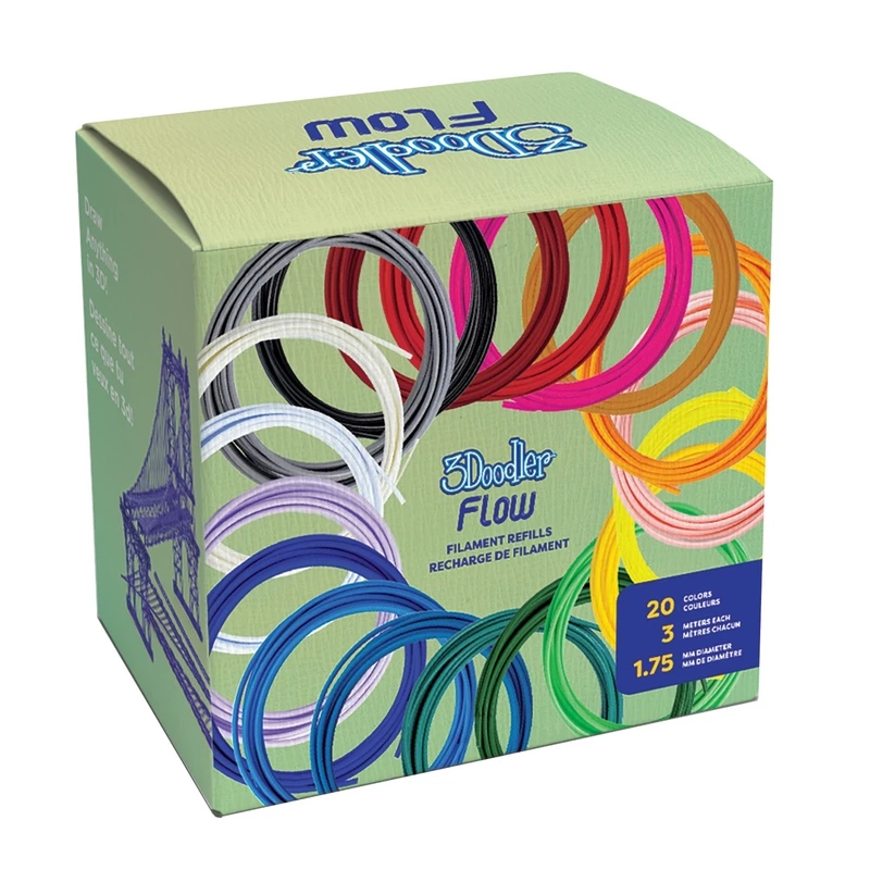 ”3Doodler” gijų pakartotinis pripildymo rinkinys FLOW 20 PLA 20 spalvų, polipieno rūgštis (PLA), juoda, mėlyna, tamsiai žalia, tamsiai rožinė, auksinė, žalia, alyvinė, tamsiai mėlyna, oranžinė, rožinė, permatoma, balta, geltona