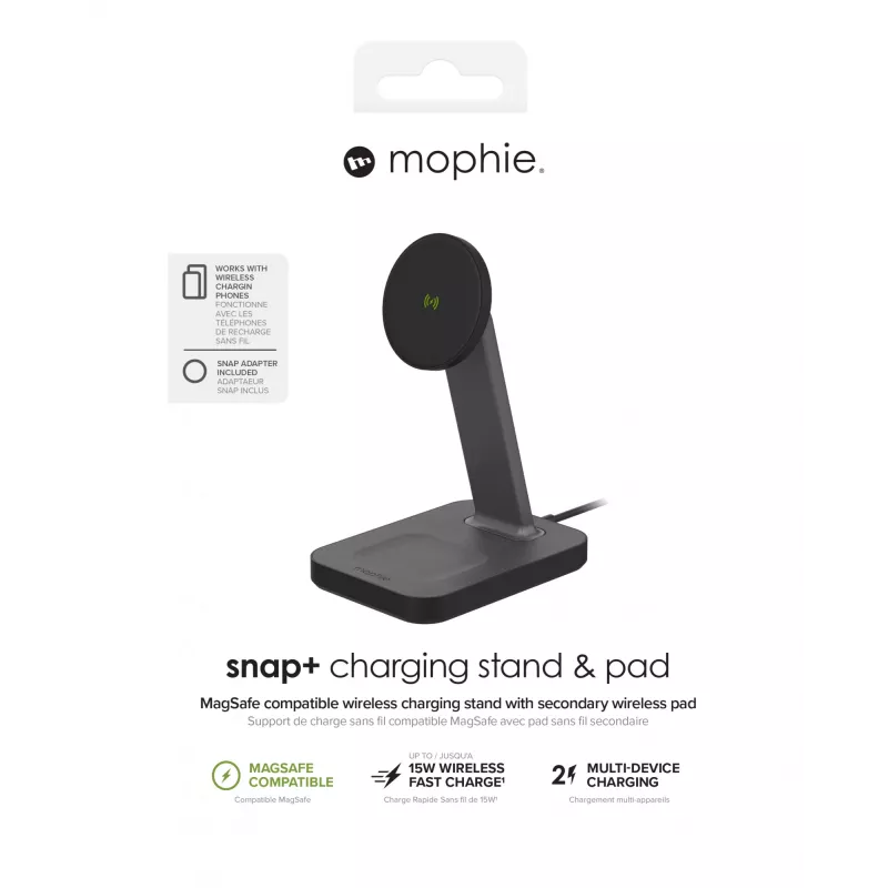 mophie UNV WRLS-snap+ stovas ir kilimėlis – juodi – ROC-EU, vidaus, kintamoji srovė, belaidis įkrovimas, juoda