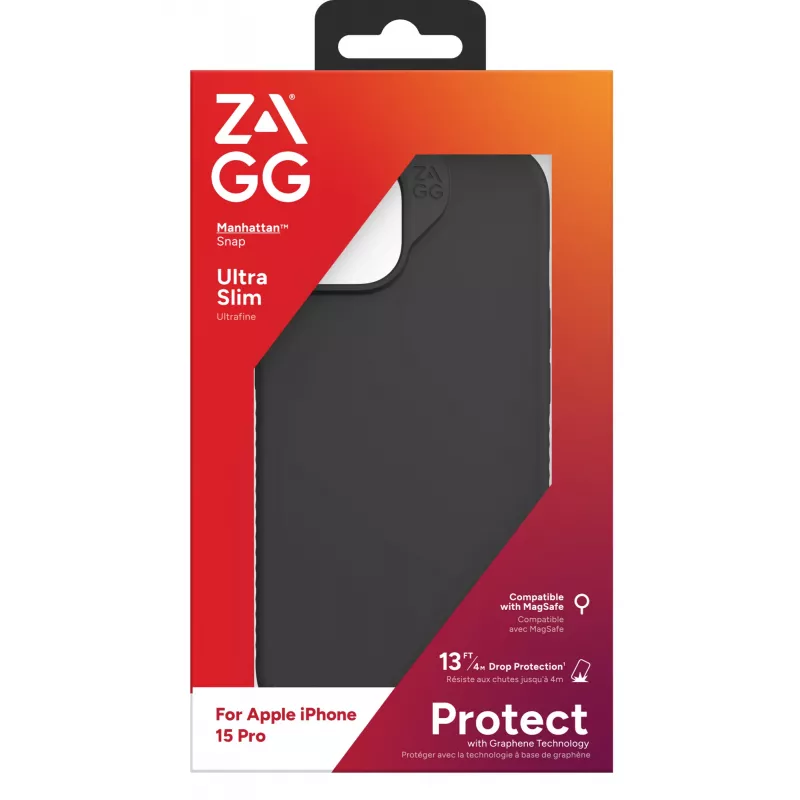 ZAGG Cases Manhattan Snap Apple iPhone 15 Pro Juoda EN/FR, Dėklas, Apple, iPhone 15 Pro, 15,5 cm (6,1 colio), Juoda