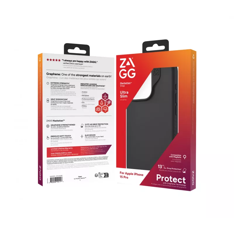 ZAGG Cases Manhattan Snap Apple iPhone 15 Pro Juoda EN/FR, Dėklas, Apple, iPhone 15 Pro, 15,5 cm (6,1 colio), Juoda